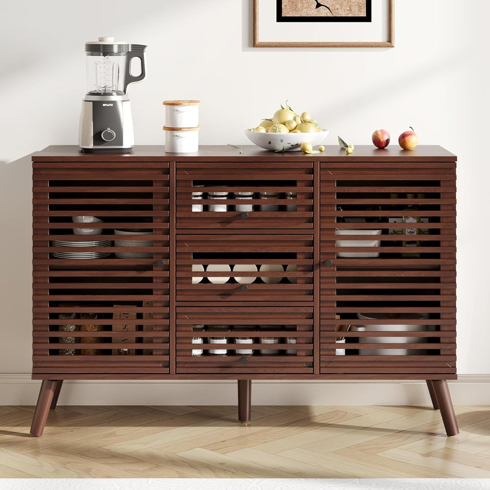 Furnify Buffet Cabinet with Slatted Doors, 47" W Sideboard Buffet with D...