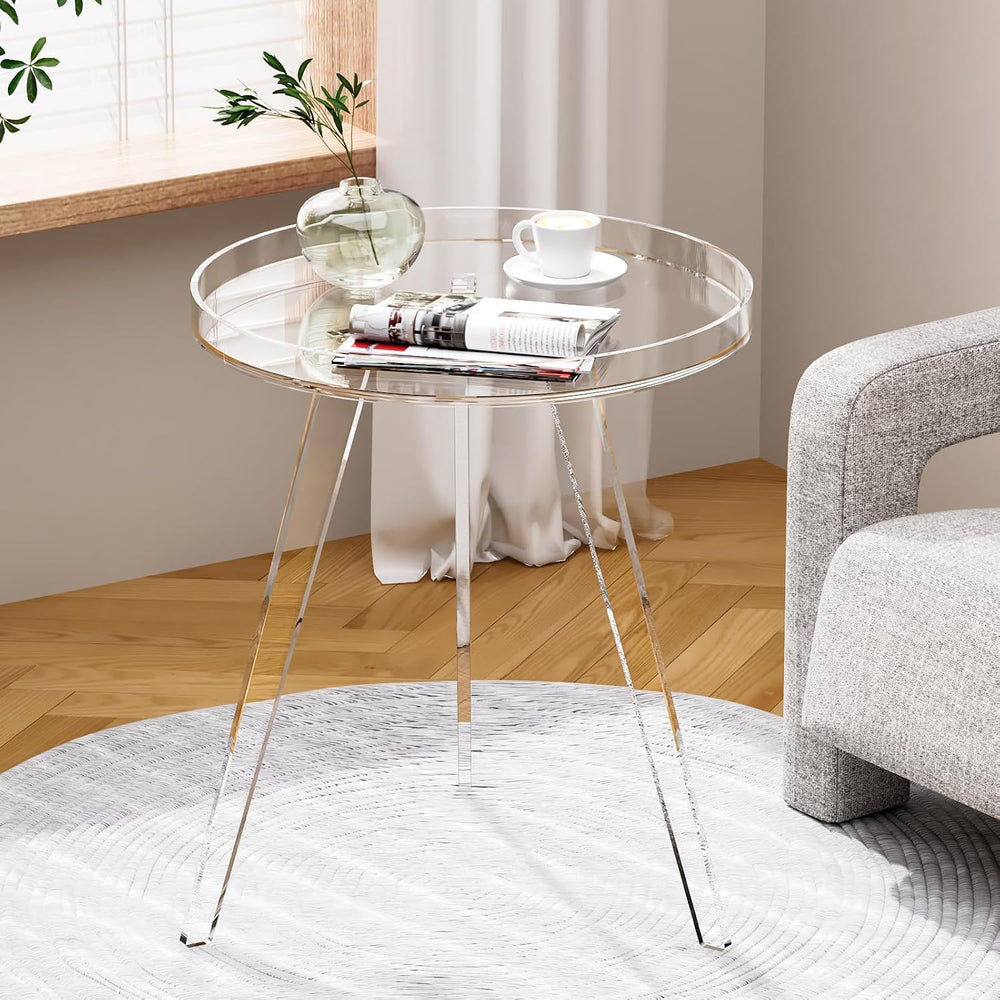 Clear Acrylic Side Table, Round End Table Nightstand Bedside Table Small Circ...
