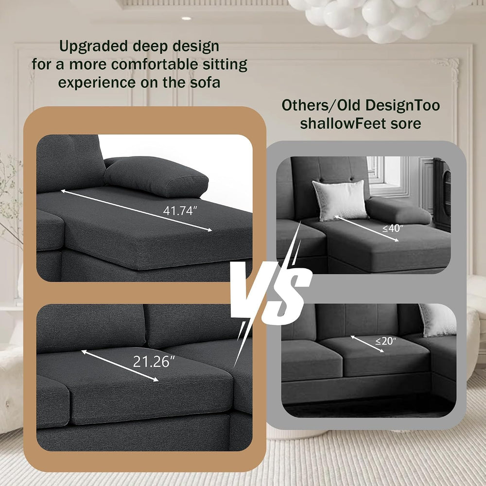Sectional Couches for Living Room, Modern Linen Fibre U Shaped Sofa Couch wit...