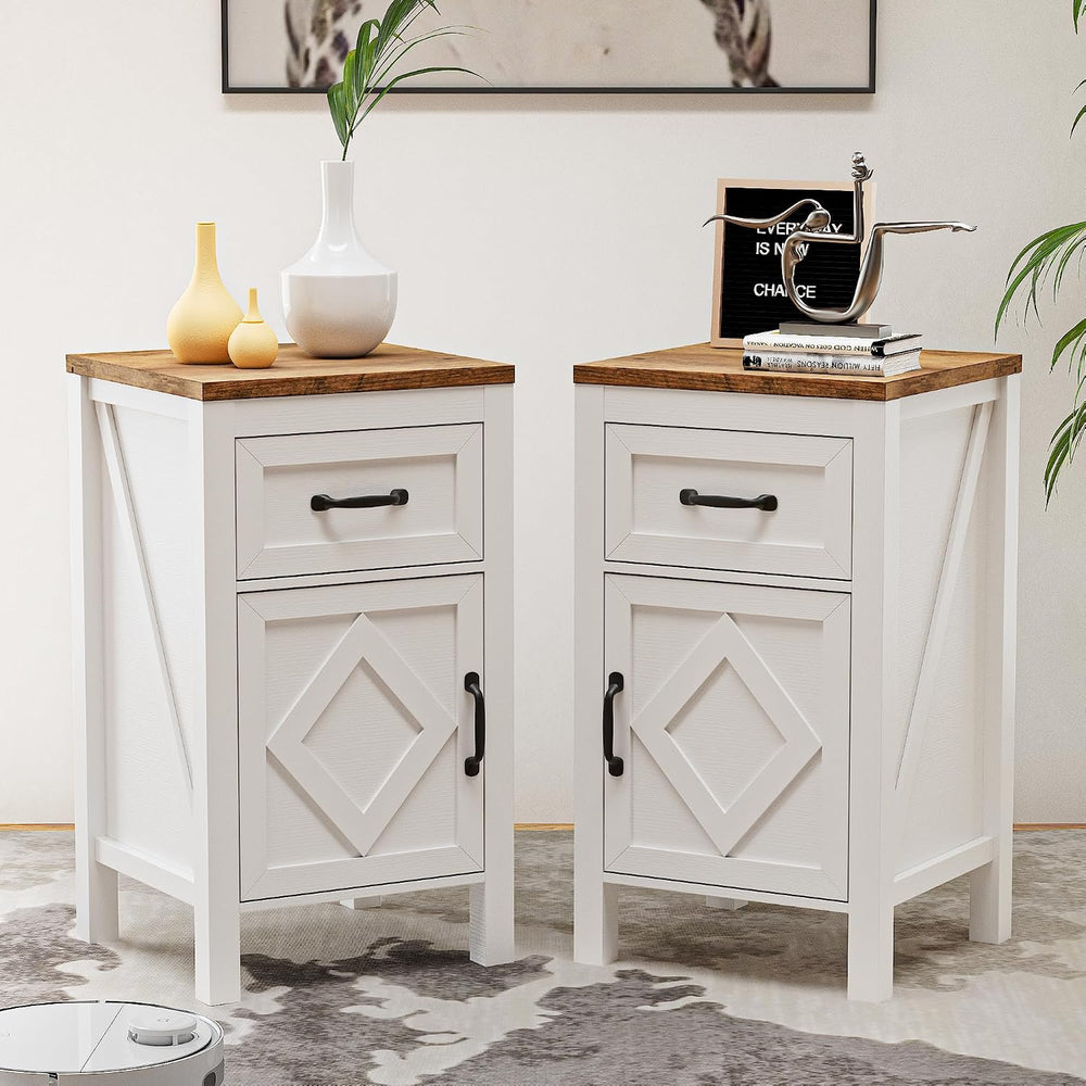 BVIUNTWO Set of 2 End Table, Modern Farmhouse Sofa Table Rustic Nightstand wi...