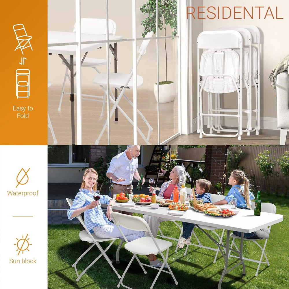 FCH White Folding Chair,Foldable Metal Frame with Solid Plastic Seat, Portabl...