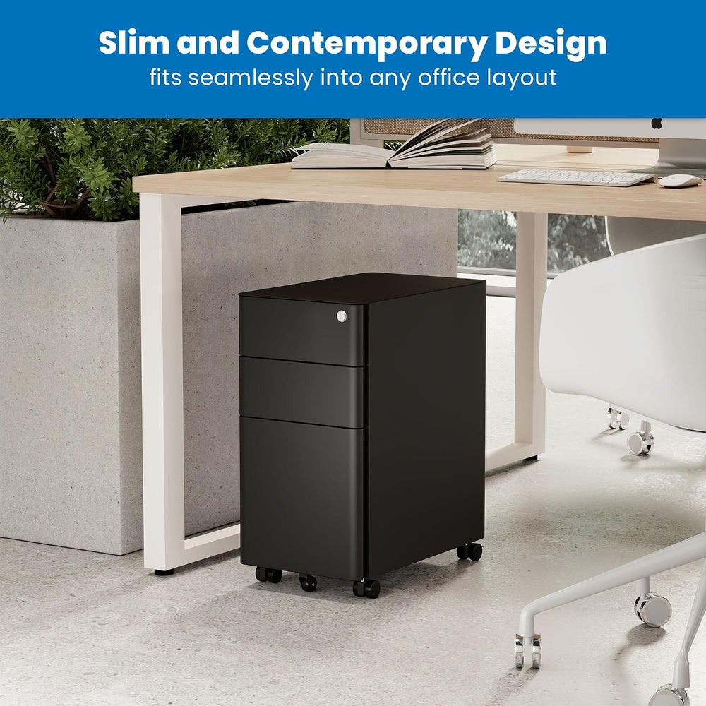 Mount-It! Slim 3 Drawer Rolling File Cabinet with Lock, Mobile Metal Filing C...