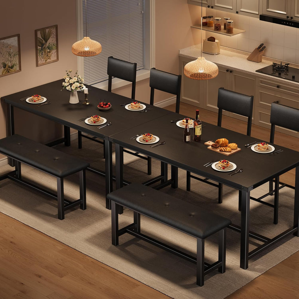 GarveeHome Dining Table Set for 4 with 2 Upholstered Chairs and Bench, 4 Piec...