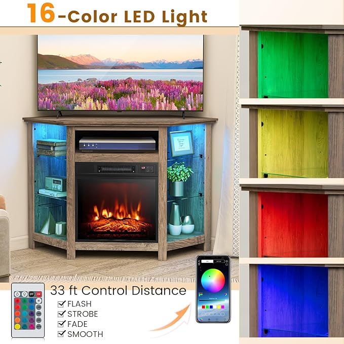 RELAX4LIFE Corner Fireplace TV Stand - Electric Fireplace Entertainment Cente...