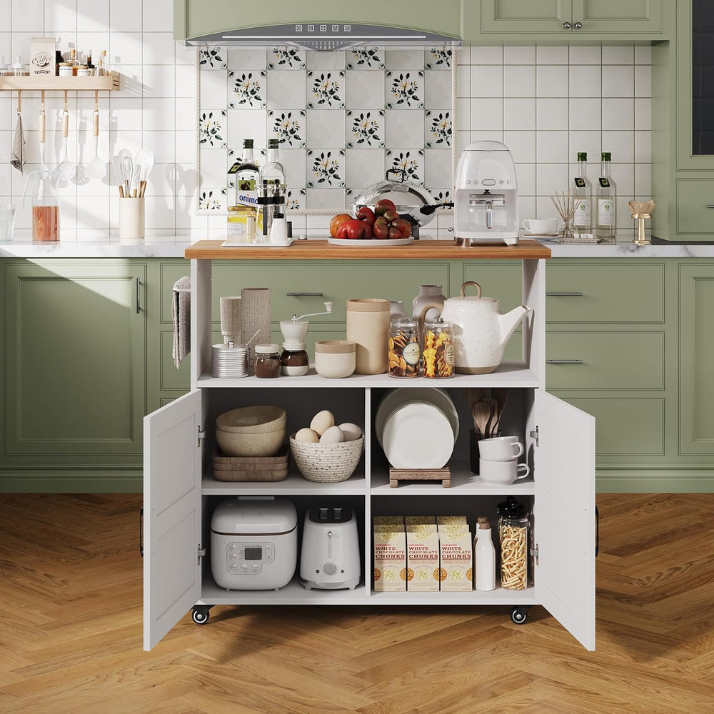 Garvee Rolling Kitchen Island with Storage Cabinet, 40.4'' Width Kitc...