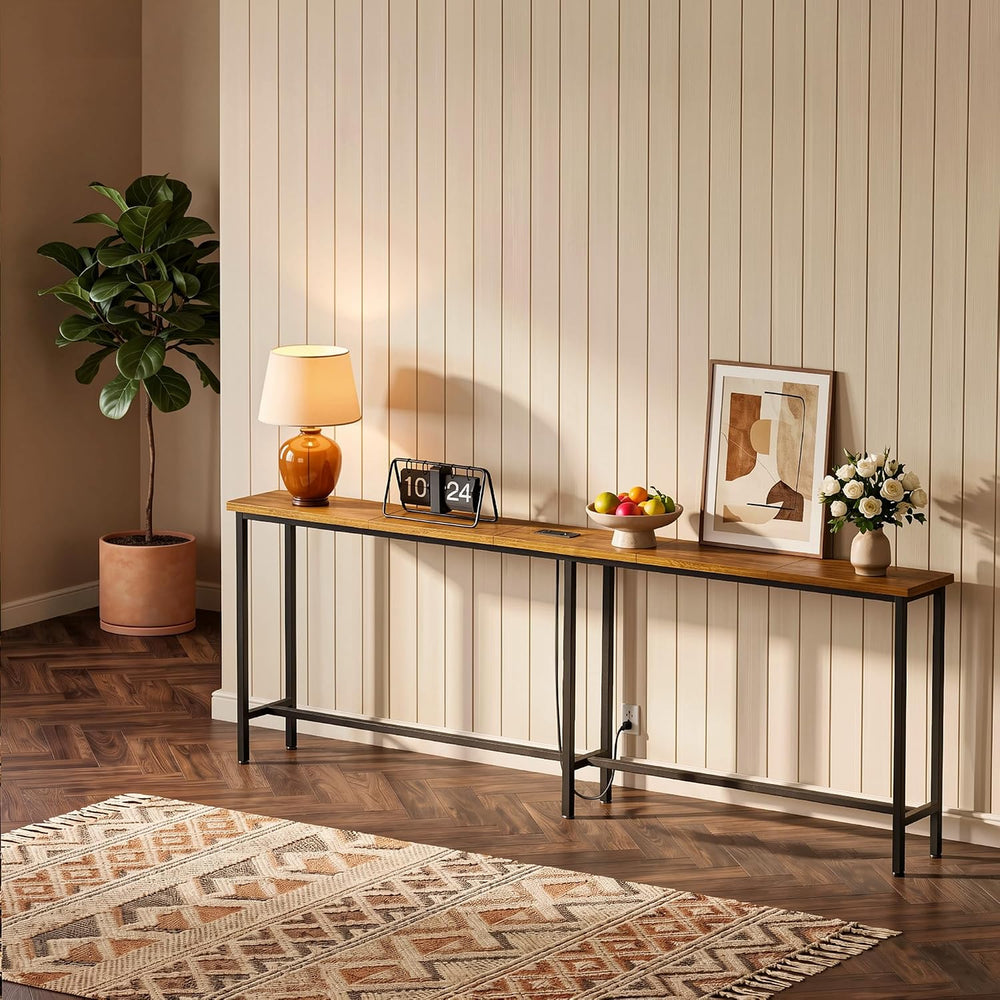 GRLEAF 78 Inch Narrow Sofa Table with Power Outlet, Extra Long Console Table ...