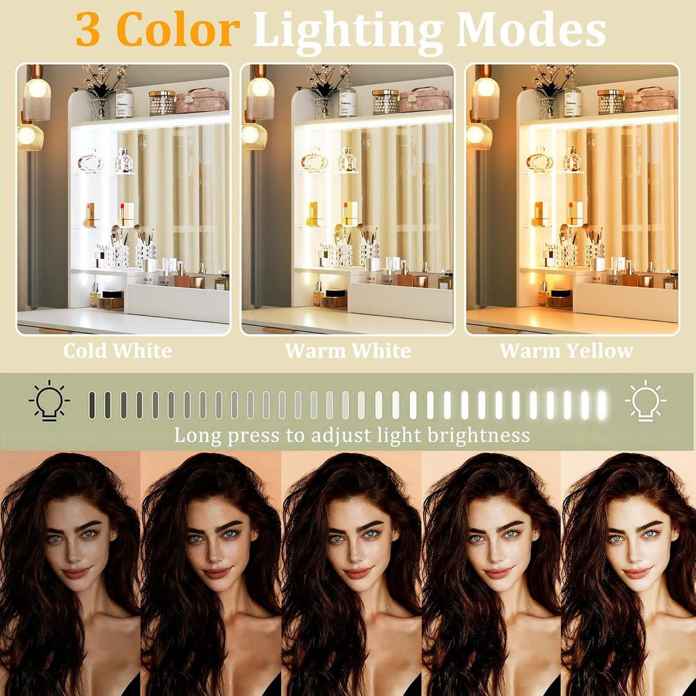 HUAHUU Vanity Desk with Large Mirror, 35.4" Makeup Vanity with LED Light...