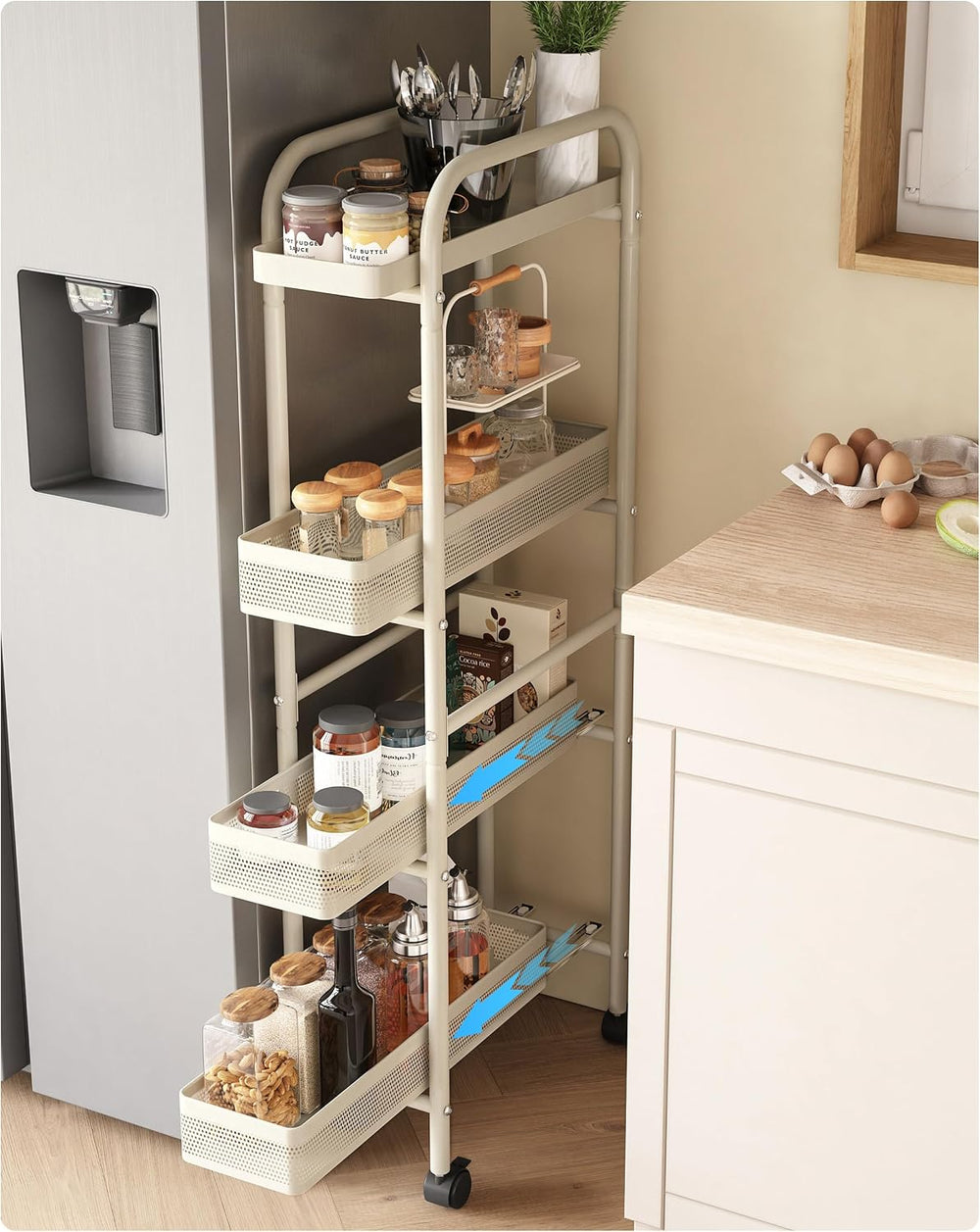 UMDONX 4-Tier Narrow Mobile Storage Cart with Pull-Out Baskets | The Multifun...
