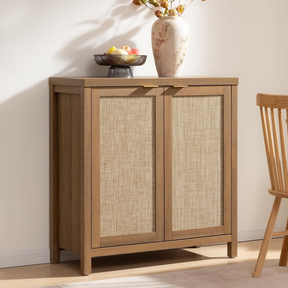 SICOTAS Sideboard Buffet Cabinet with Large Storage - Boho Rattan Credenza Co...