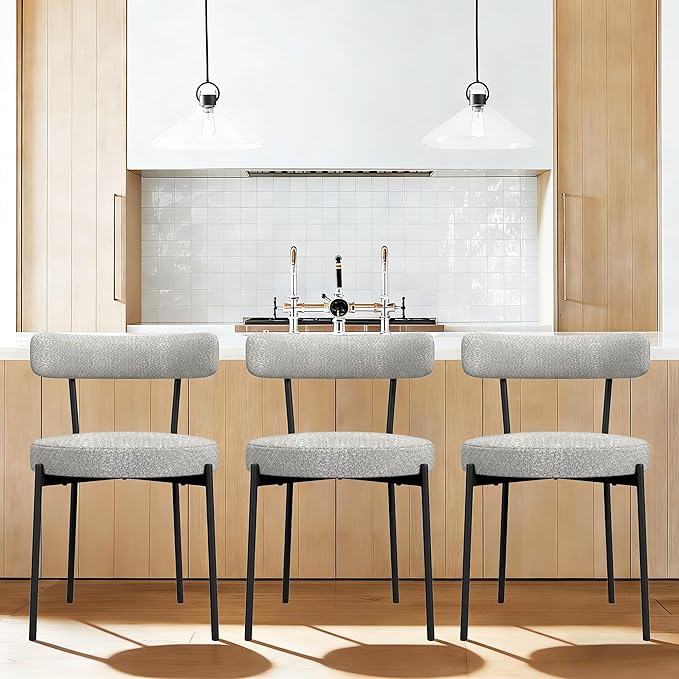 Boucle Dining Chairs Set of 2, Round Kitchen Chairs with Curved Backrest and ...