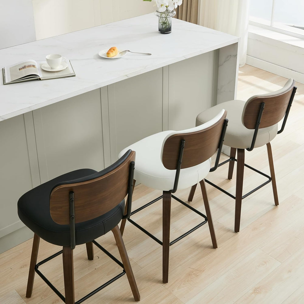 Swivel Bar Stools Set of 2, 26" Counter Height, Beige Grey