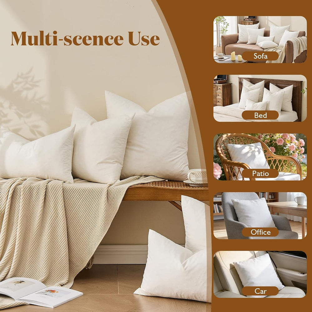 BPC 20x20 Down Feather Throw Pillow Inserts Set of 2, 100% Organic Cotton Cov...