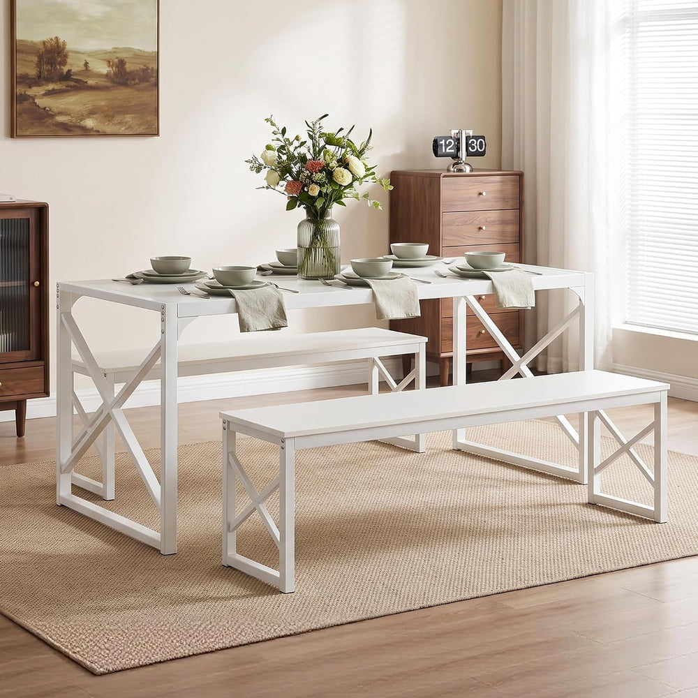 VECELO 55” Kitchen Dining Table Set for 4, Heavy-Duty Steel Frame & Wood-...