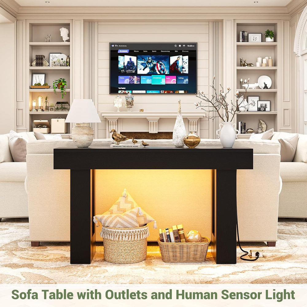 Unikito 47" Entryway Table with Sensor Light and USB Outlet, Black | Nar...
