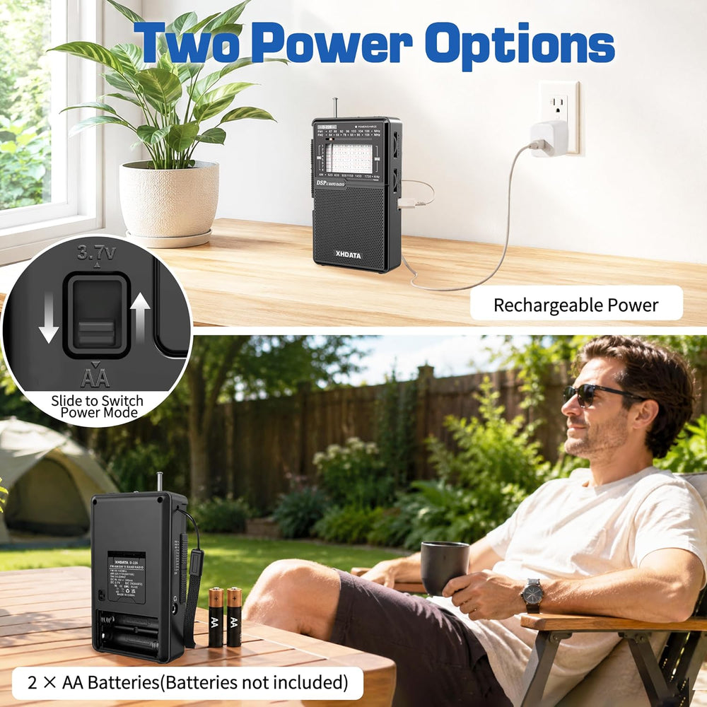 XHDATA D226 Radios Portable AM FM Shortwave, USB C & Battery Powered, Black