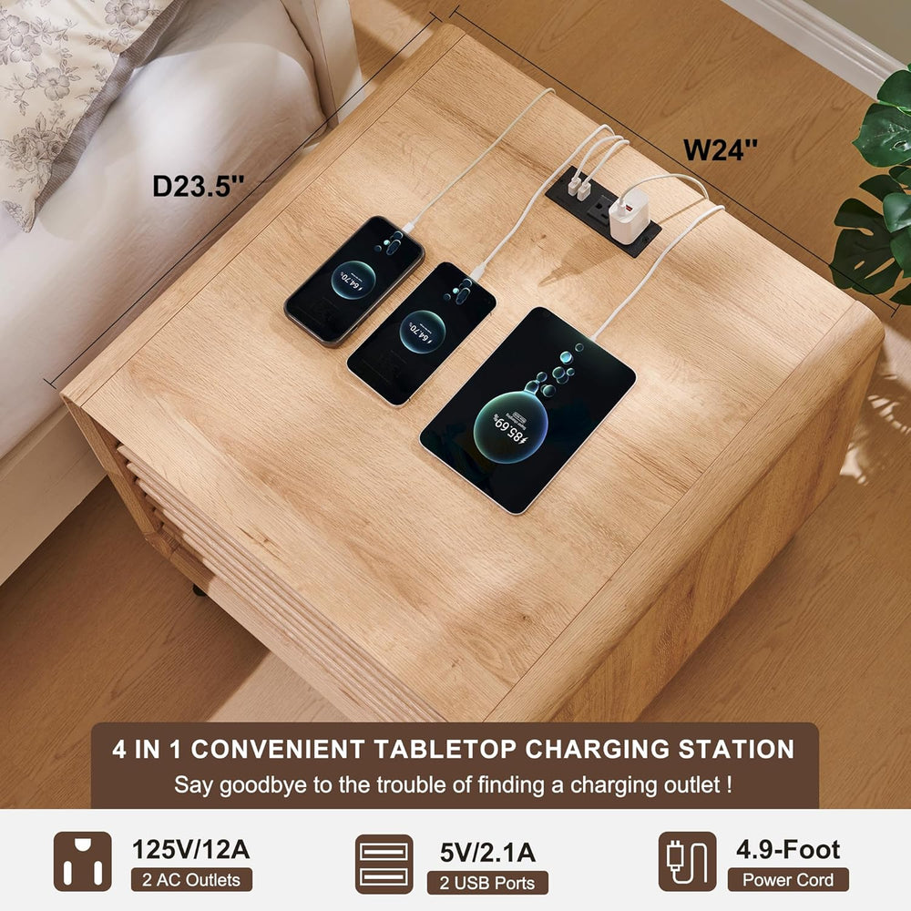 RedLemon 24" Nightstand Set of 2 with Charger Station, Mid Century Moder...