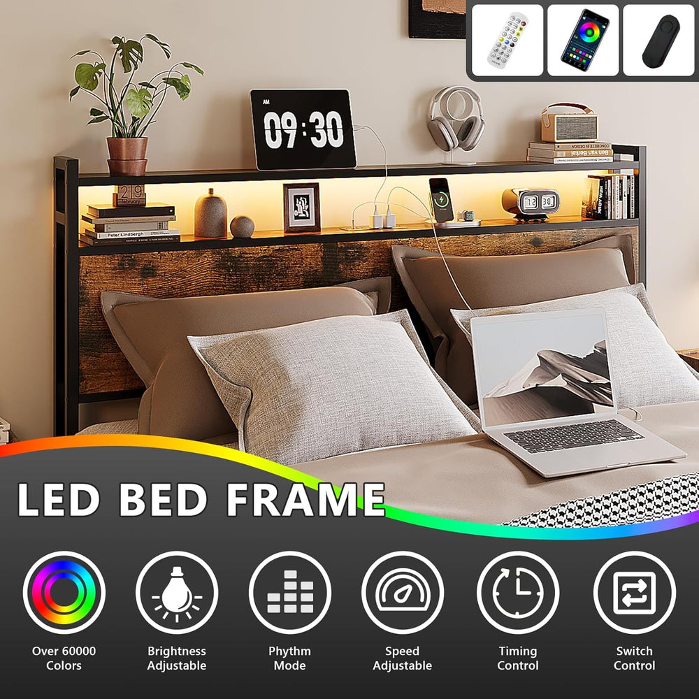 VINGLI Queen Bed Frame with 4 Storage Drawers and Headboard, Metal Platform P...