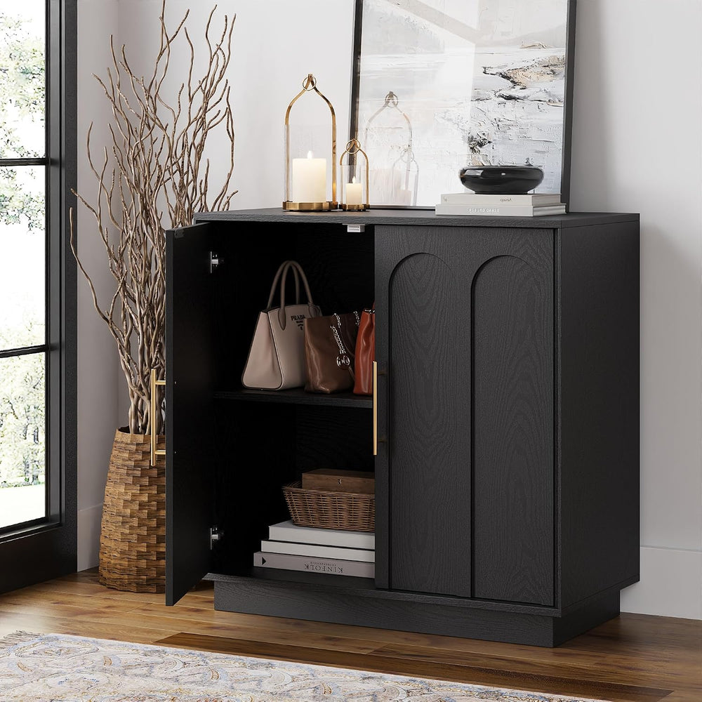 FORTUNETEC 31.5" Modern Sideboard Buffet Cabinet with Storage, Black