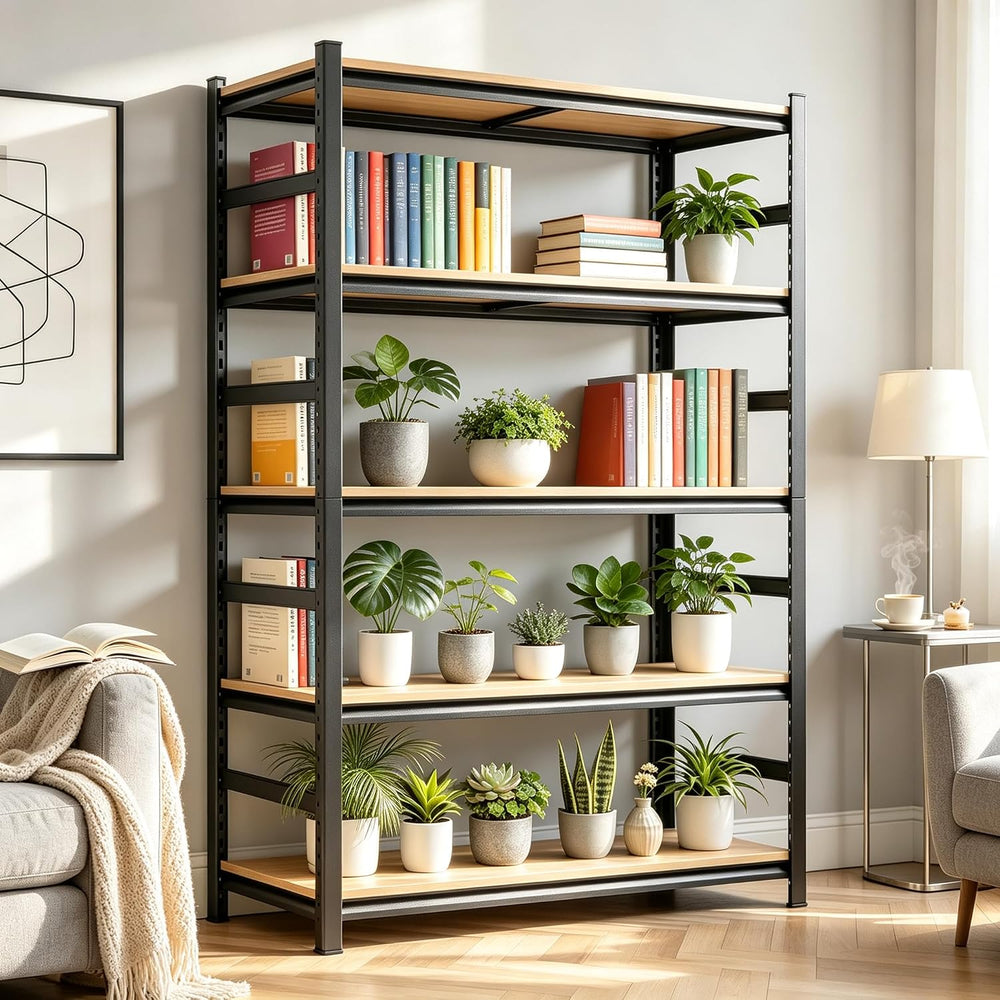 Book Shelf, Adjustable Tall Bookcase, No-Assembly-Required Metal Bookshelf