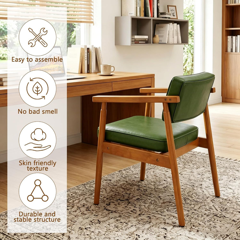LSSPAID Mid Century Dining Chairs with Wooden Handrail, Pu Upholstered Armcha...