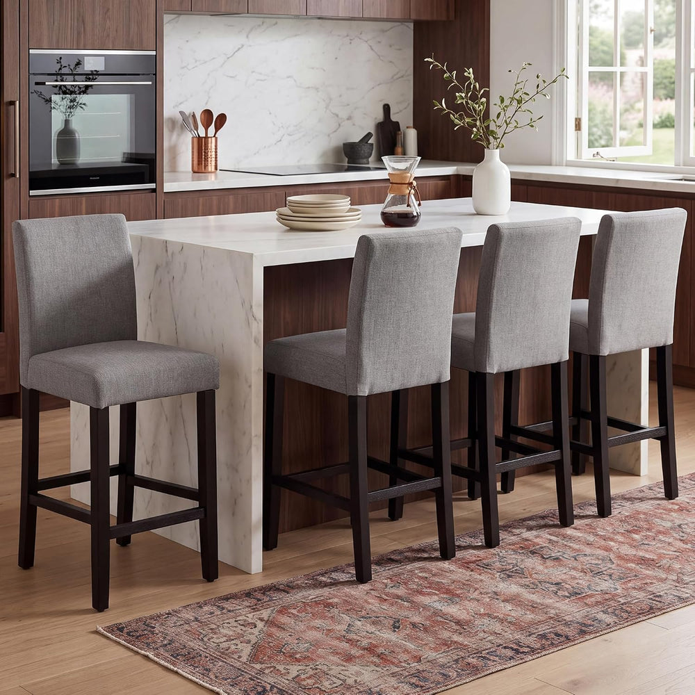 24" Bar Stools, Modern Counter Height Chairs with Quilted Back (Light Gray)