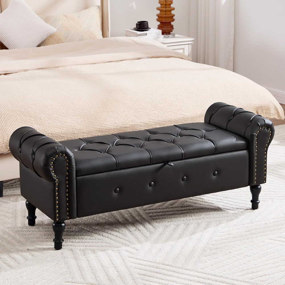 Storage Bench for Bedroom, Faux Leather 51" End of Bed Bench, Queen Size...