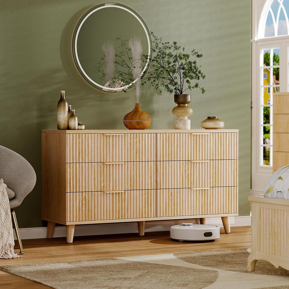 Modern Dresser and Nightstand Sets 3-Piece, 2 Nightstands 6-Drawer Dresser