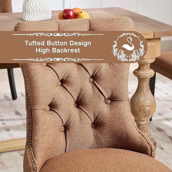 Linen Upholstered Dining Chairs Set of 2, Modern Style Kitchen Side Chairs wi...