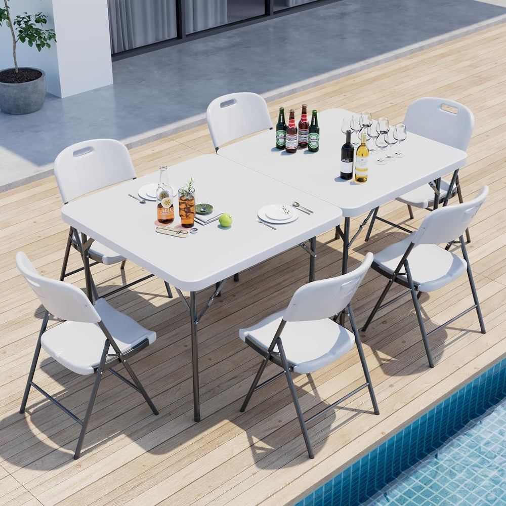 VECELO Folding Card Table Square and Chairs Set, Collapsible Legs & Porta...