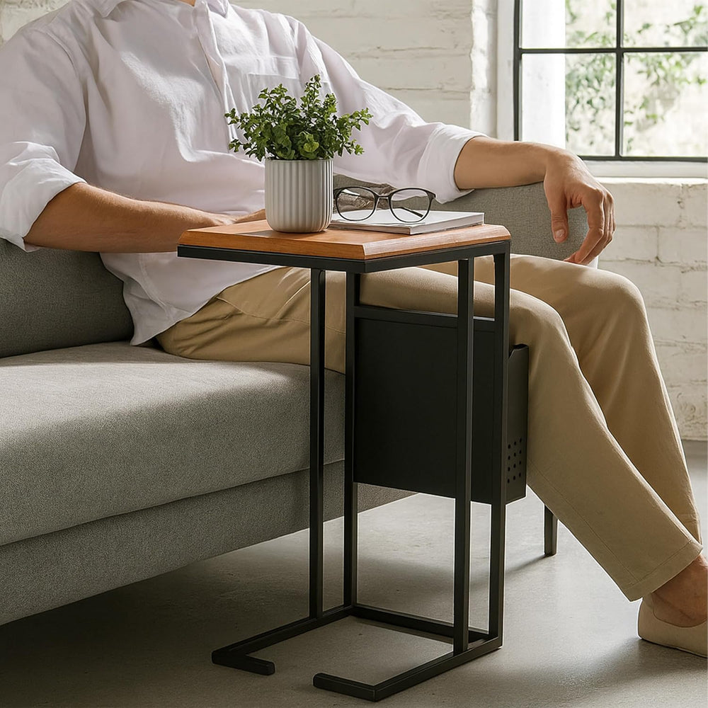 Relaxdays side table with magazine holder, HWD: 63x30x37 cm, wood, metal, C-s...