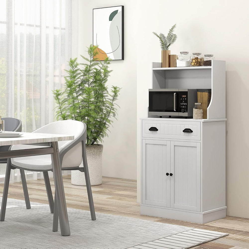 Microwave Cabinet with Storage Drawer, Double Door Cabinet and Adjustable She...