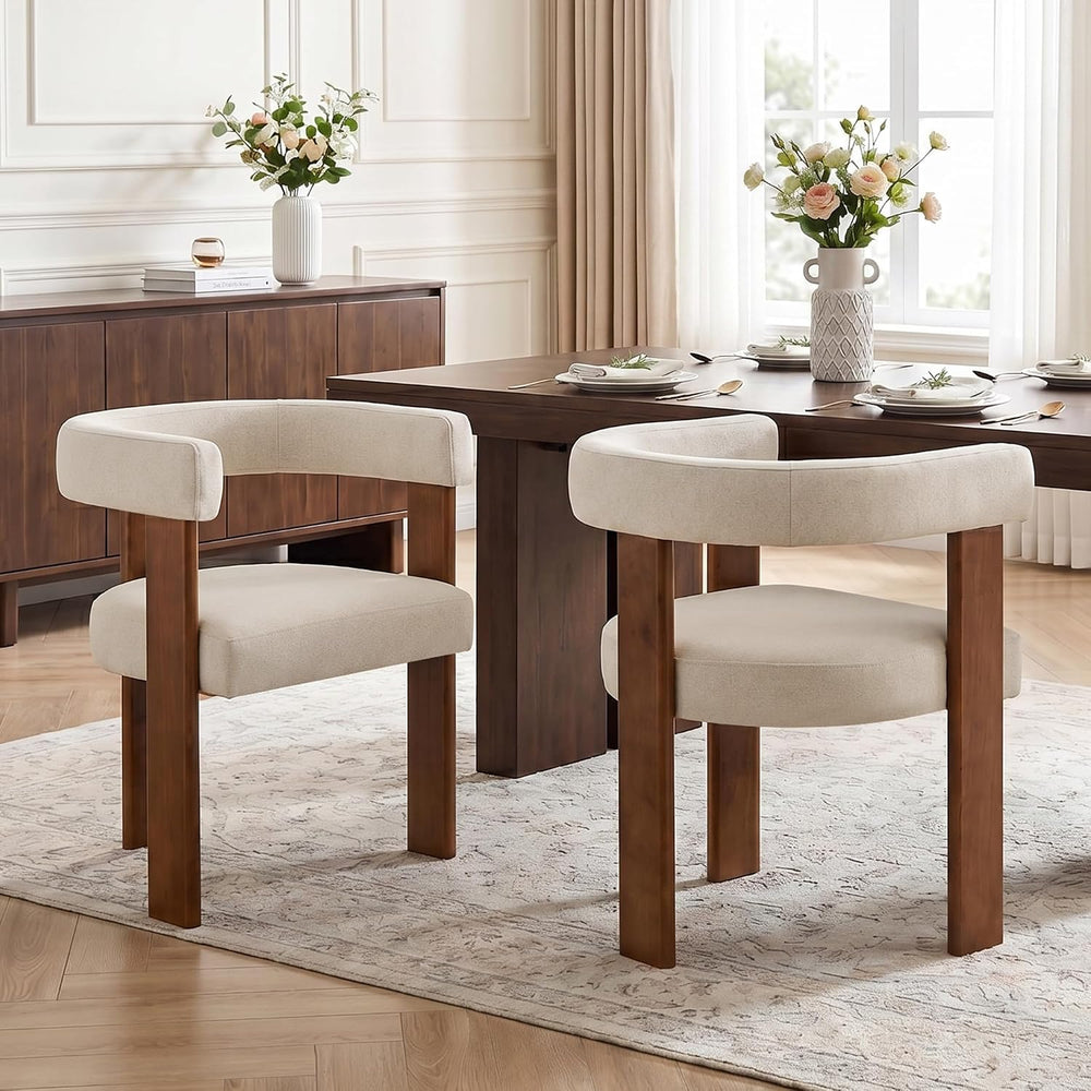 Usaint Wooden Barrel Dining Chairs Set of 4 with Walnut Wood Legs and Arm