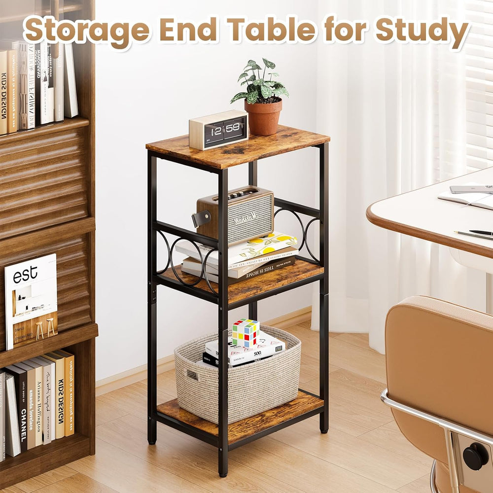 Side Table 3-Tier End Table with Adjustable Shelf Modern Tall Nightstand Smal...