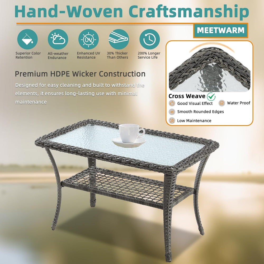 MEETWARM Wicker Patio Coffee Table, 34.5" Rectangle Outdoor Coffee Table...