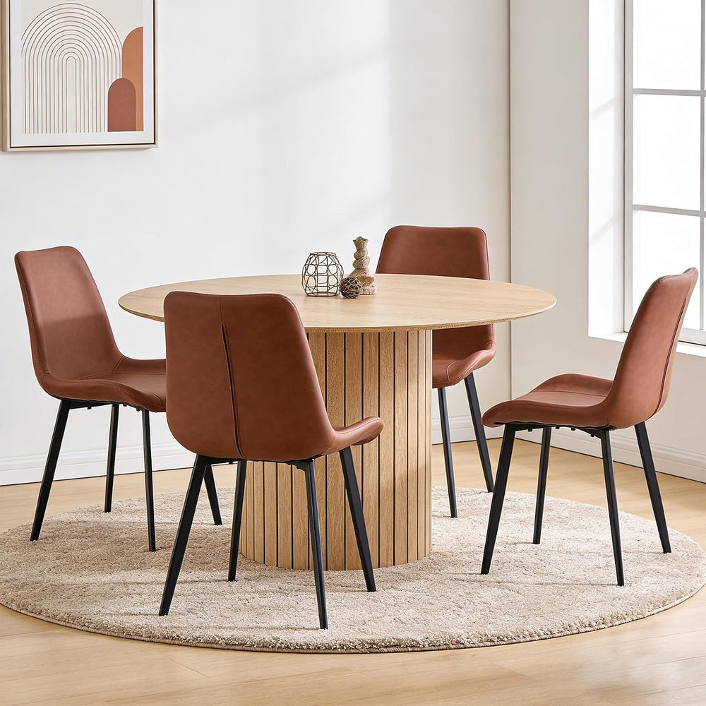 47" Modern Round Dining Table for 4 with Heavy Base, Natural | Farmhouse...