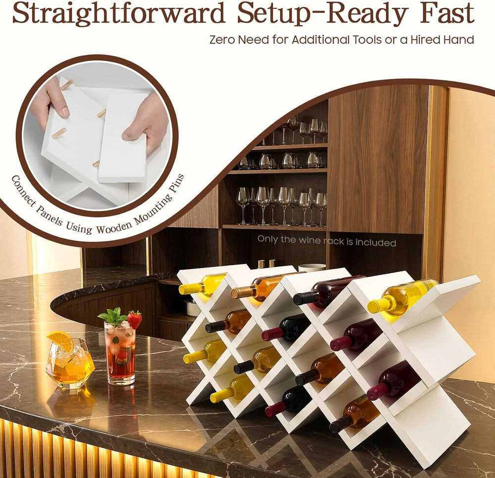 10 Grids Wooden Wine Rack – Wall Mounted or Countertop Storage, Diamond Latti...