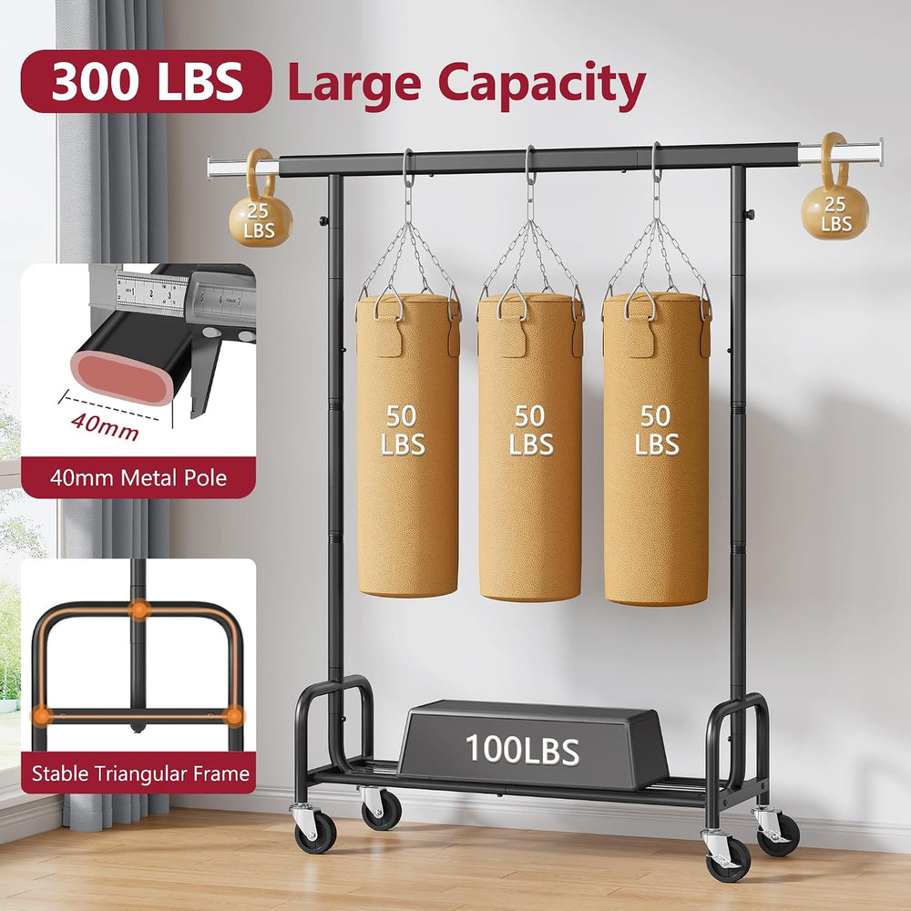 Tajsoon Clothes Rack with Shelf, Adjustable Heavy Duty Load 300 LBS, Black
