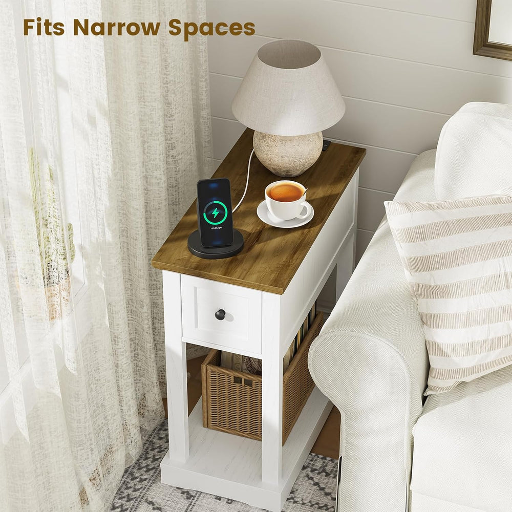 Side Table Set of 2, Side Table with Storage, Farmhouse End Table, Thicken Ba...