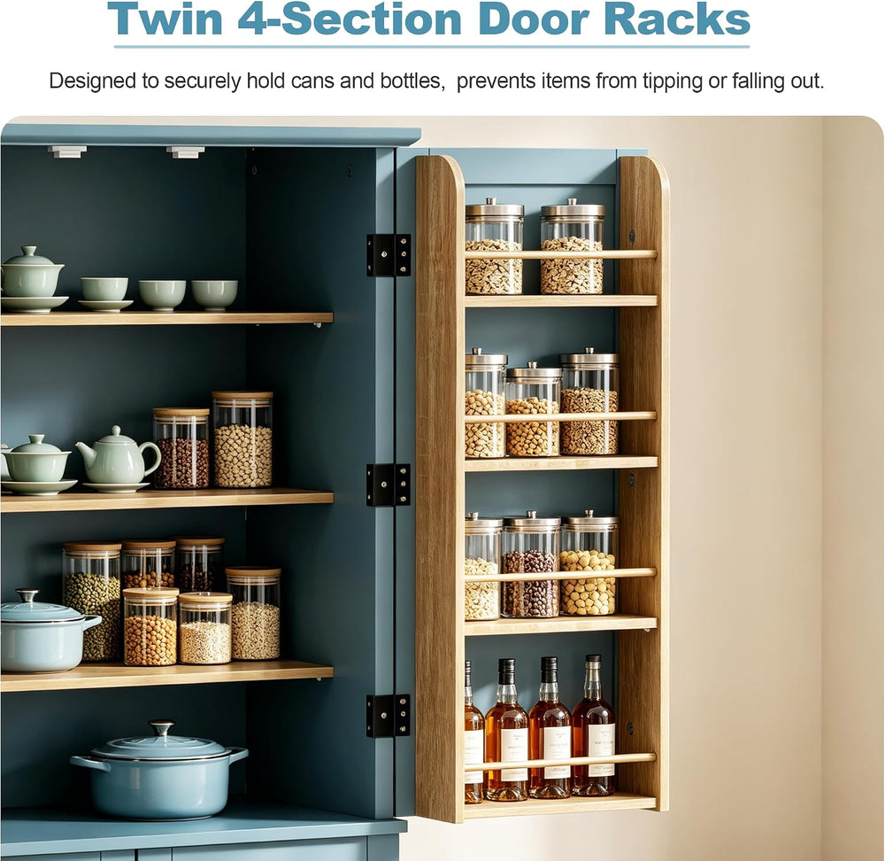 Scurrty Vintage Kitchen Pantry Cabinet with Drawers and Door Shelves, Blue | ...
