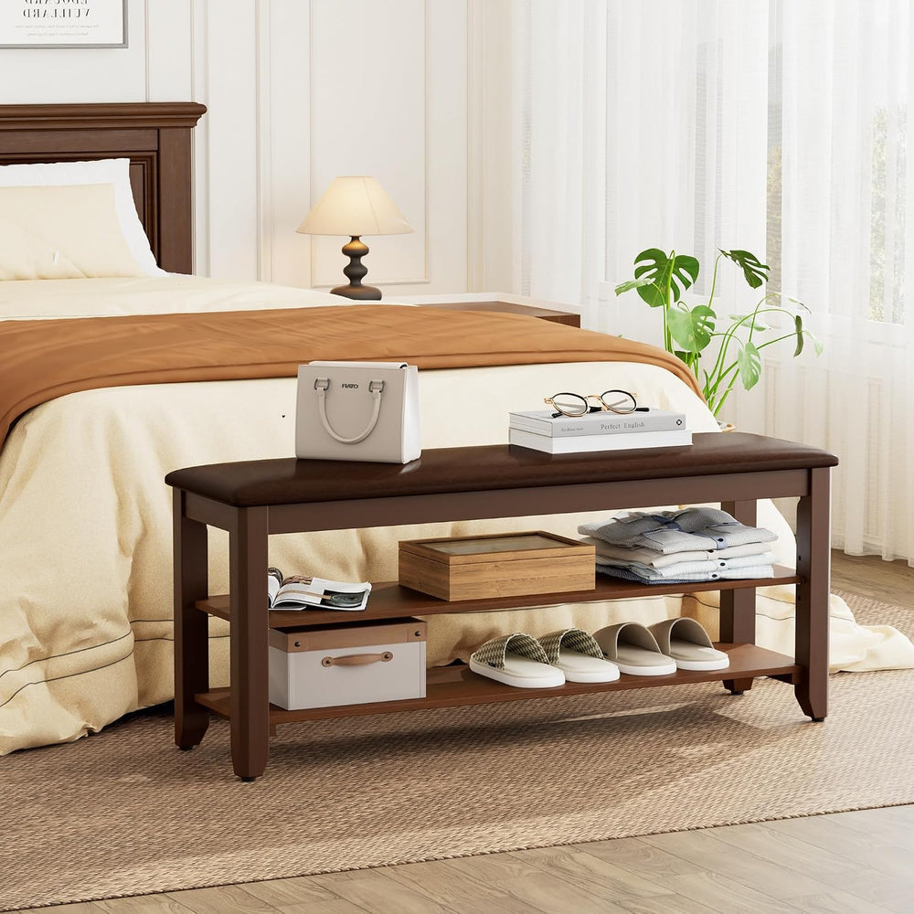 Homleke 39.4" Wide Solid Wood Shoe Rack Bench with Flip-Top Storage | 2-...
