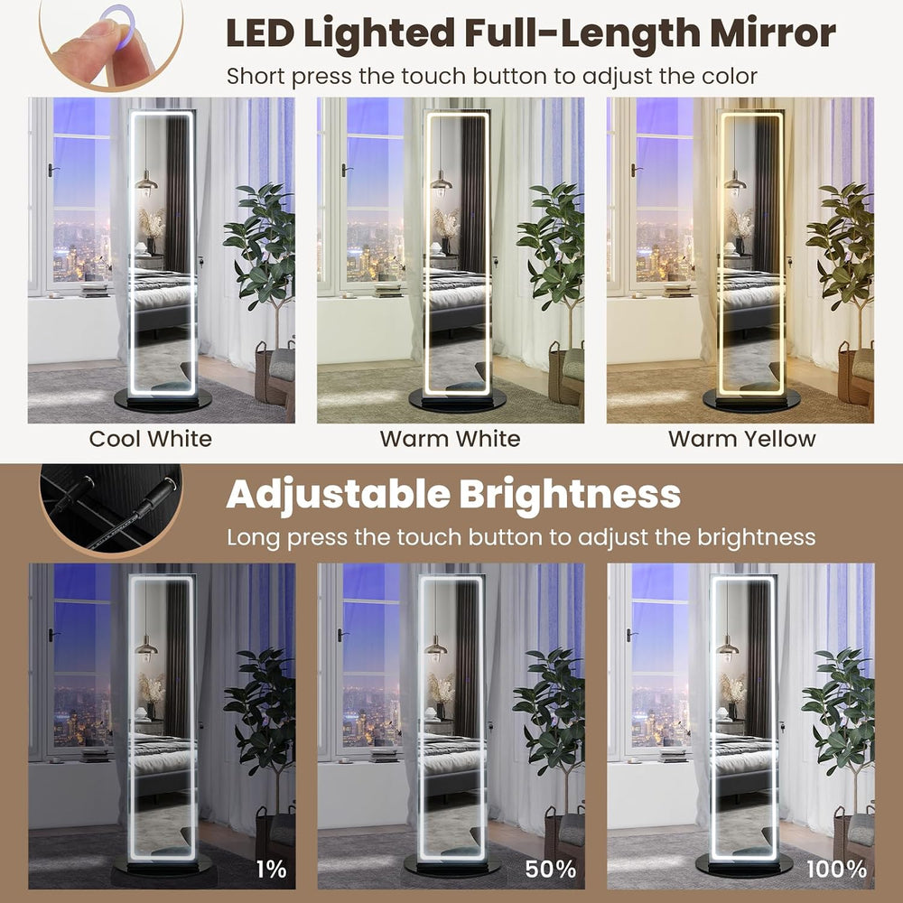 CHARMAID 360° Swivel Jewelry Armoire with LED Lighted Full Length Mirror