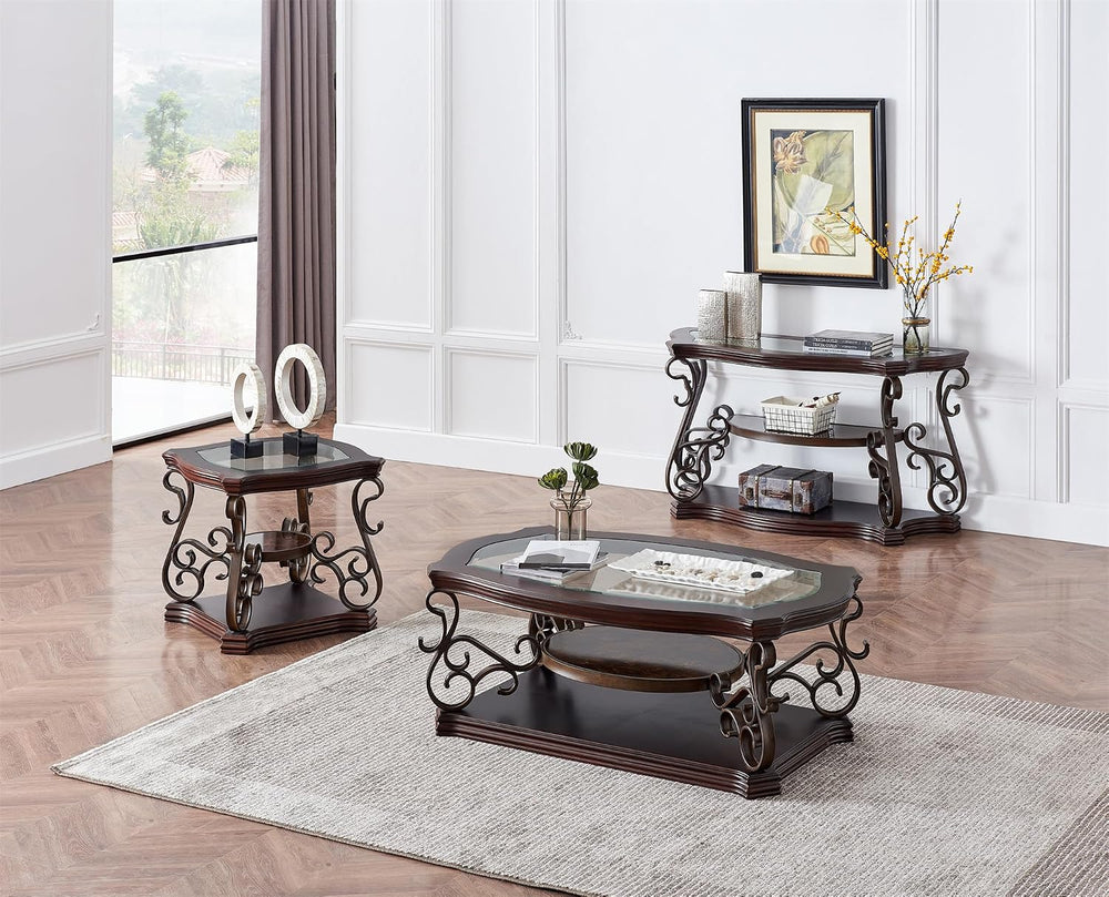 4 Piece Retro Coffee Table Set, Mid Century Modern Living Room Table Set, Tra...