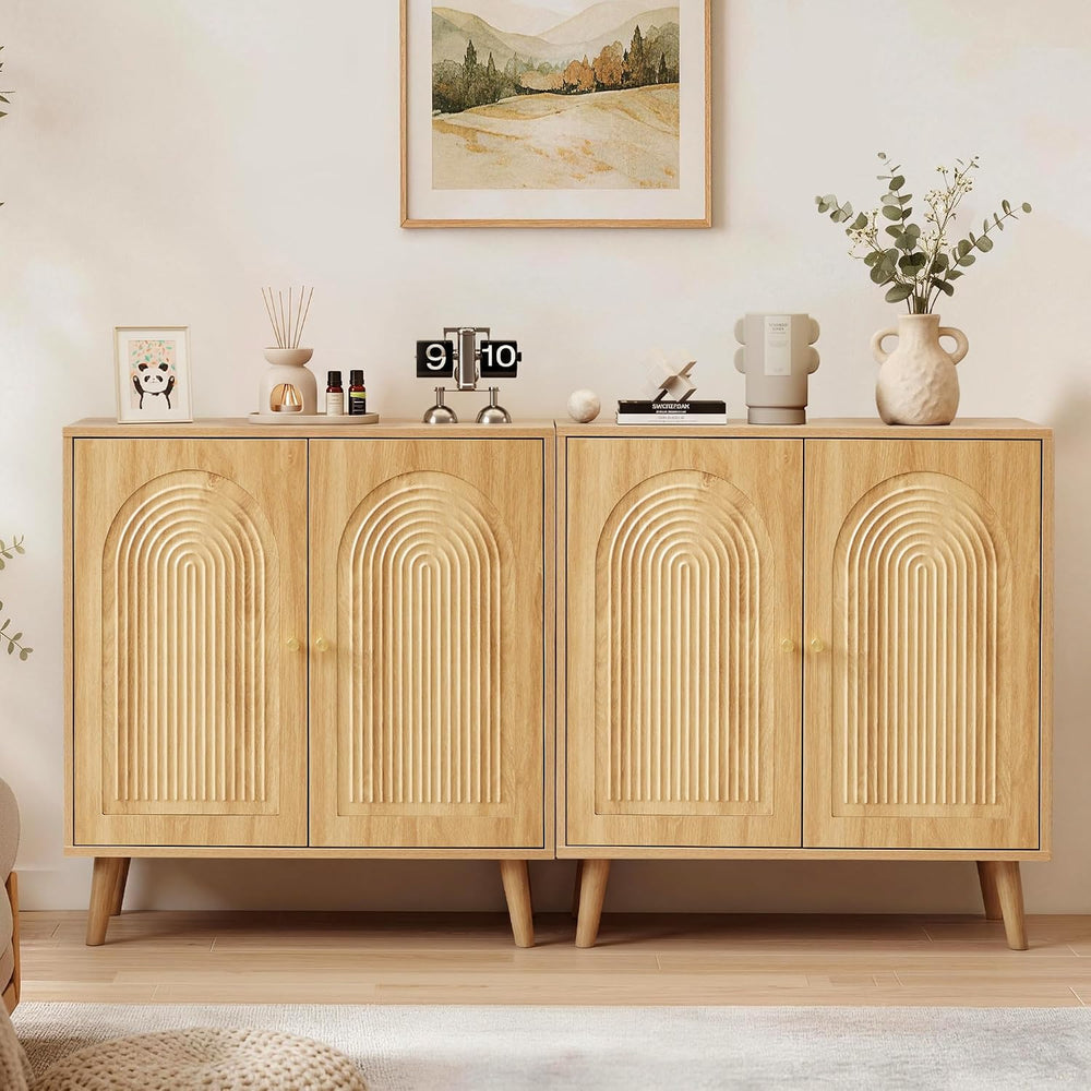 31.5" Accent Storage Cabinet, Arched Fluted 2-Door Sideboard (Natural)