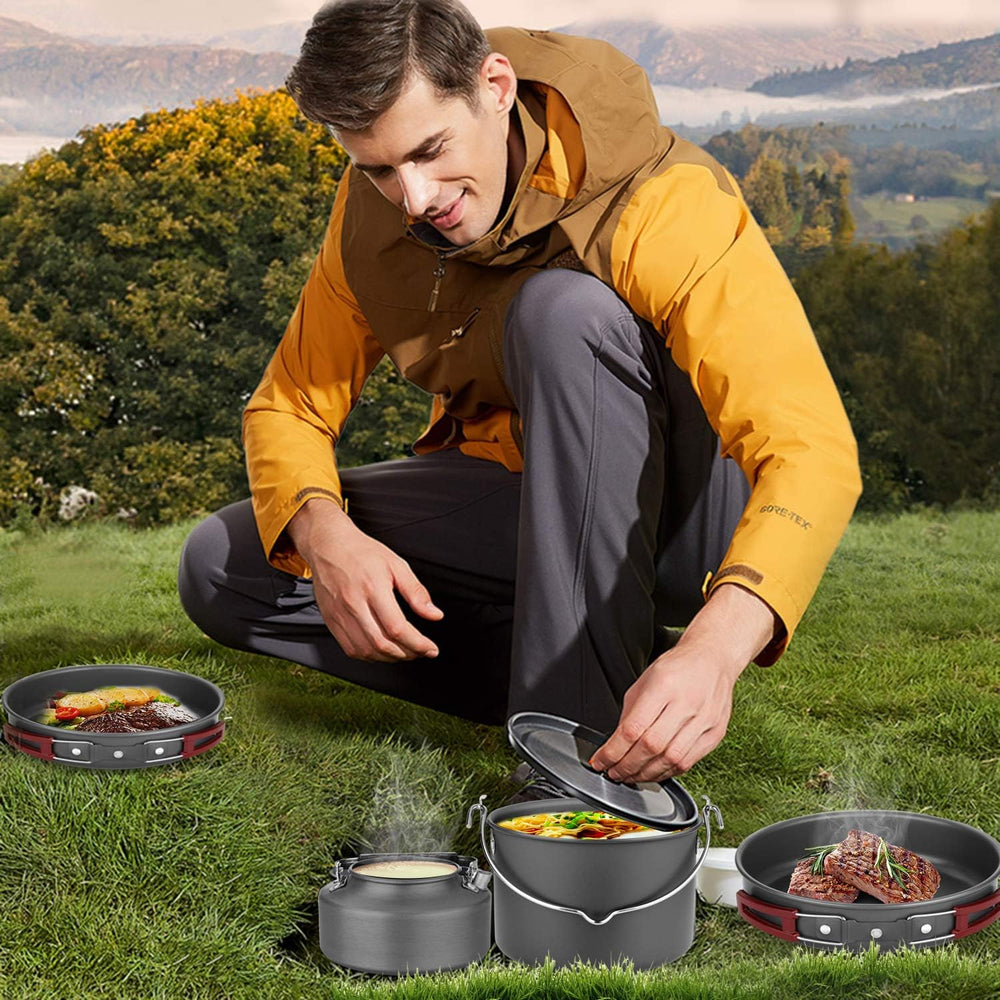 Odoland 22pcs Camping Cookware Mess Kit, Large Size Hanging Pot Pan Kettle wi...