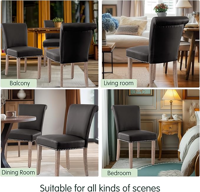 CHUN YI Dining Chairs Set of 2, Faux Leather Upholstered Dining Room Chairs w...
