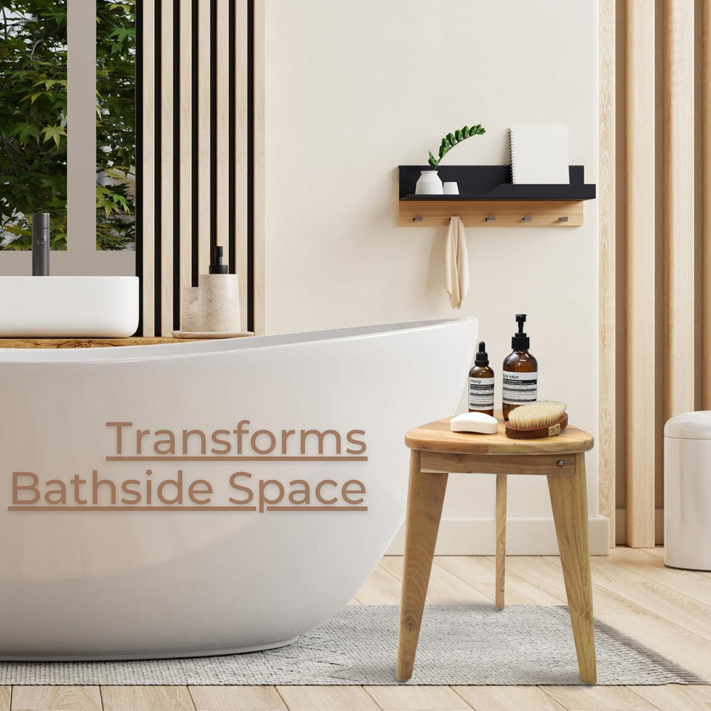 Teak Shower Stool, 17'' Shower Foot Rest for Shaving Legs, Waterproof...