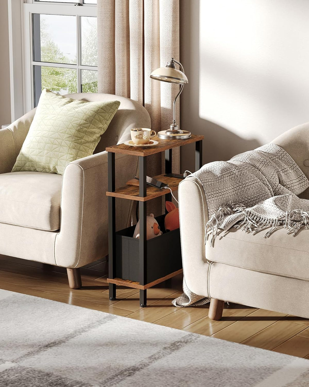 CHOEZON Narrow Side Table and Mini Fridge Stand with Storage, Skinny End Tabl...
