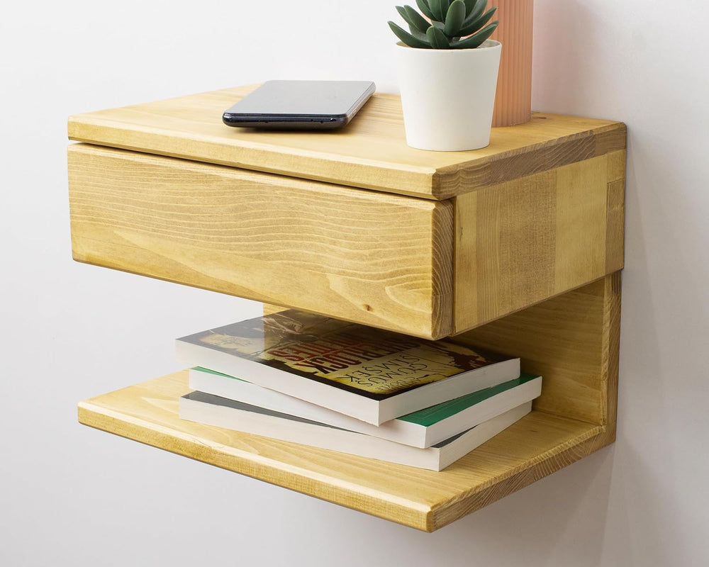 Floating Nightstand Side Accent or End Table with Storage Drawer, Wood Bedsid...