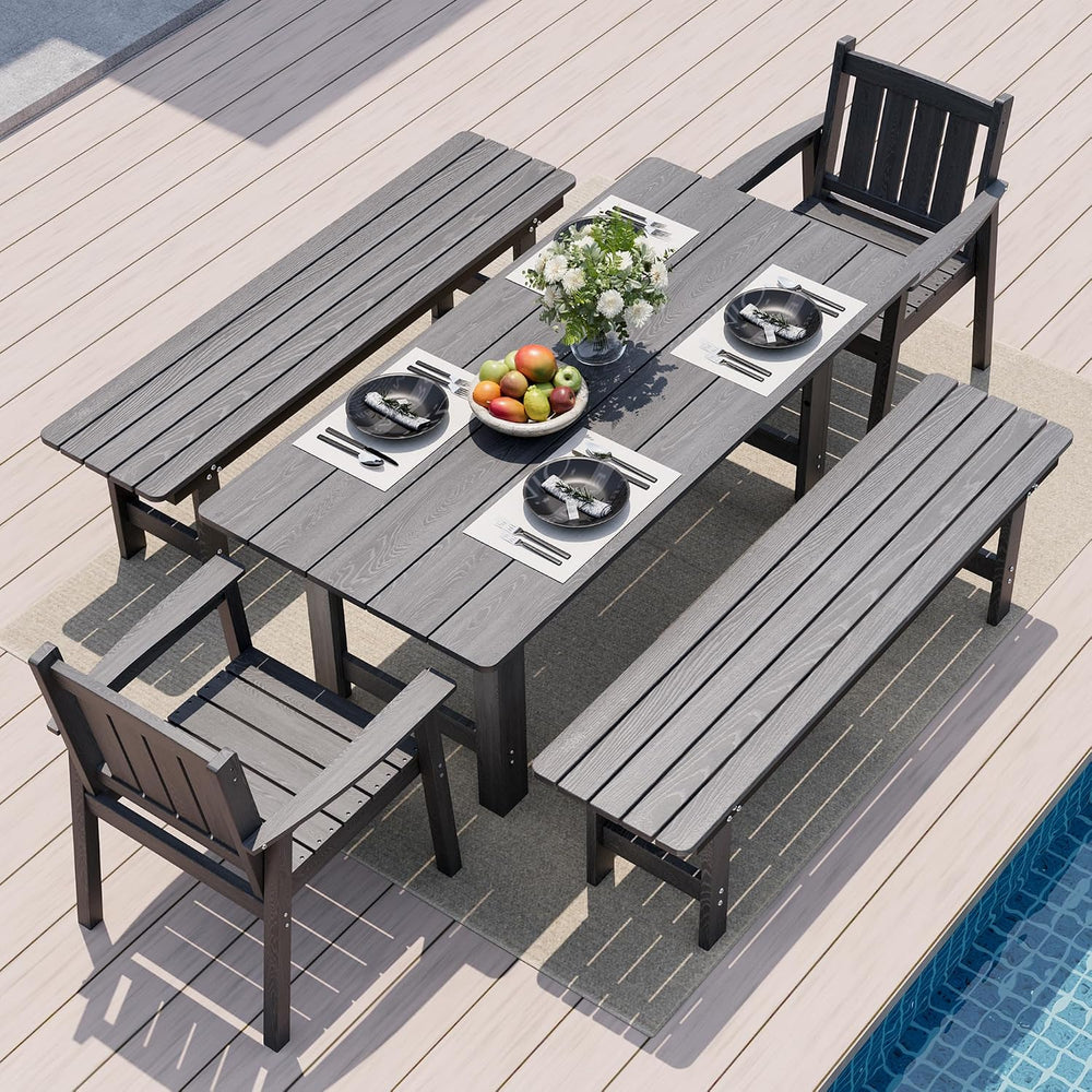 Pamapic Patio Dining Table Set, 5-Piece Outdoor Dining Set for 6, Grey