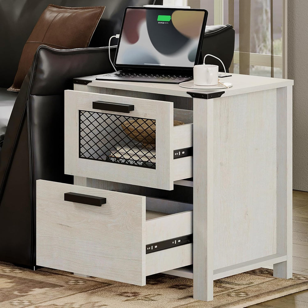 WAMPAT Farmhouse Nightstand with Drawer Stroage, Sofa Side Bedside Table in B...